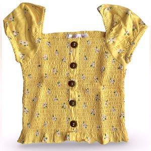 NWT Japna Girls Smocked Floral Cap Sleeve Top - Yellow Floral - Size 7